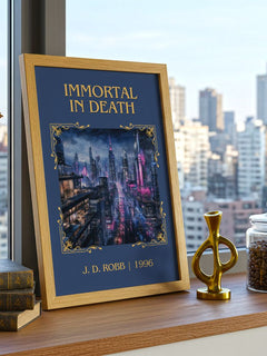 Immortal In Death Classic Book Art Print by J. D. Robb – framed print on a city-view windowsill