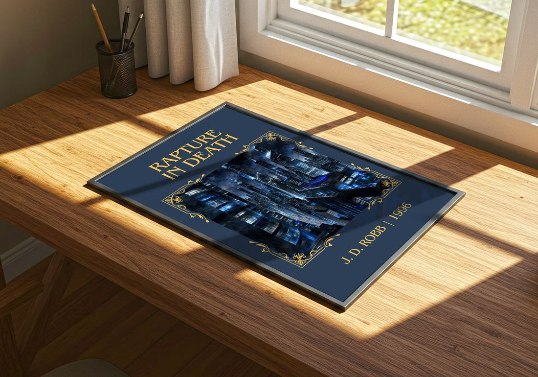 Rapture In Death Classic Book Art Print by J. D. Robb – print on a sunlit desk