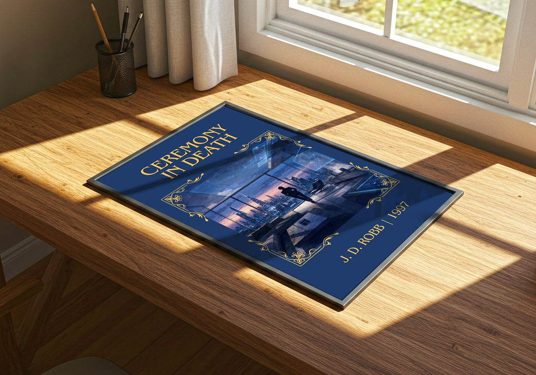 Ceremony In Death Classic Book Art Print by J. D. Robb – print on a sunlit desk