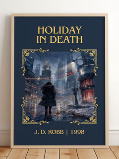 Holiday In Death Classic Book Art Print by J. D. Robb – framed print leaning on a wooden floor
