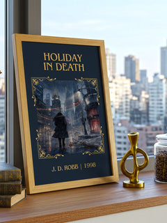 Holiday In Death Classic Book Art Print by J. D. Robb – framed print on a city-view windowsill