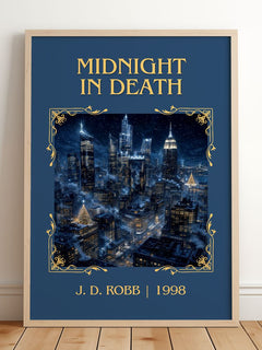 Midnight In Death Classic Book Art Print by J. D. Robb – framed print leaning on a wooden floor