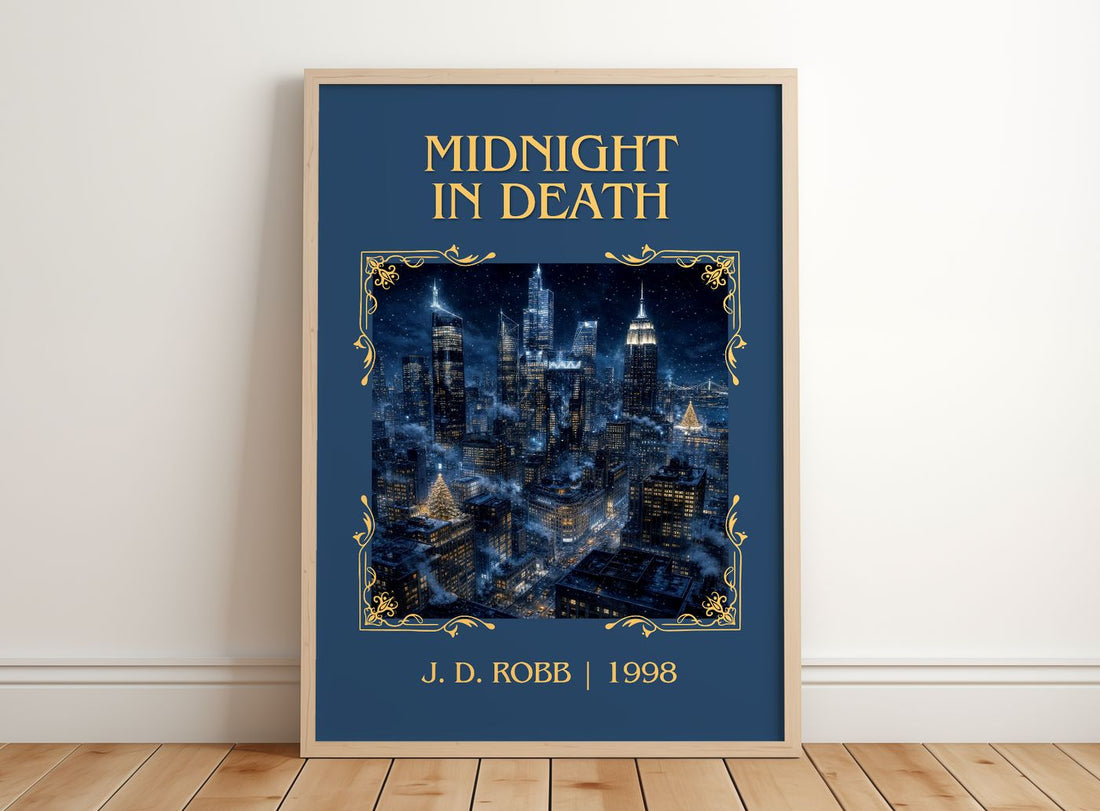Midnight In Death Classic Book Art Print by J. D. Robb – framed print leaning on a wooden floor