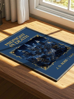 Midnight In Death Classic Book Art Print by J. D. Robb – print on a sunlit desk