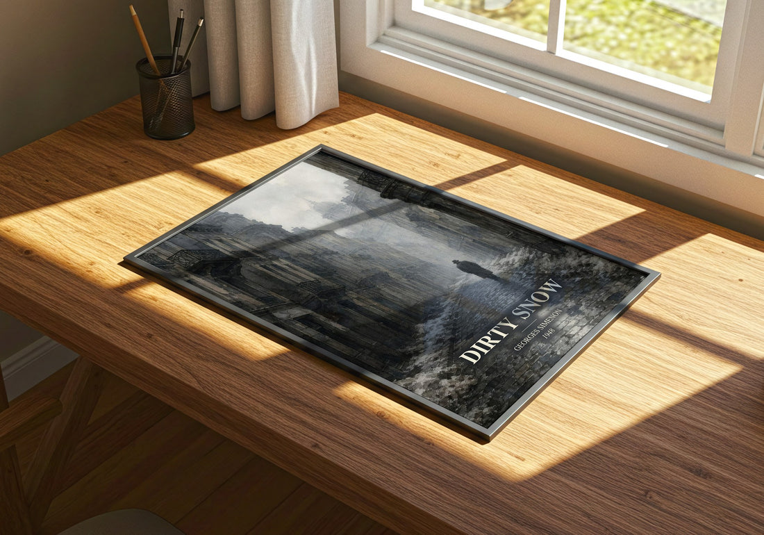 Dirty Snow watercolour book poster framed on wall – literary fiction wall art