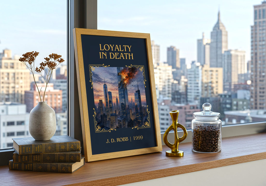 Loyalty In Death Classic Book Art Print by J. D. Robb – framed print on a city-view windowsill