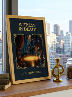 Witness In Death Classic Book Art Print by J. D. Robb – framed print on a city-view windowsill