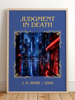 Judgment In Death Classic Book Art Print by J. D. Robb – framed print leaning on a wooden floor
