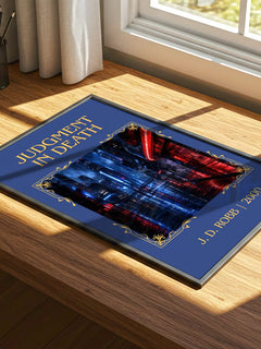 Judgment In Death Classic Book Art Print by J. D. Robb – print on a sunlit desk