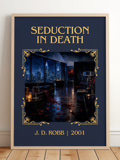 Seduction In Death Classic Book Art Print by J. D. Robb – framed print leaning on a wooden floor