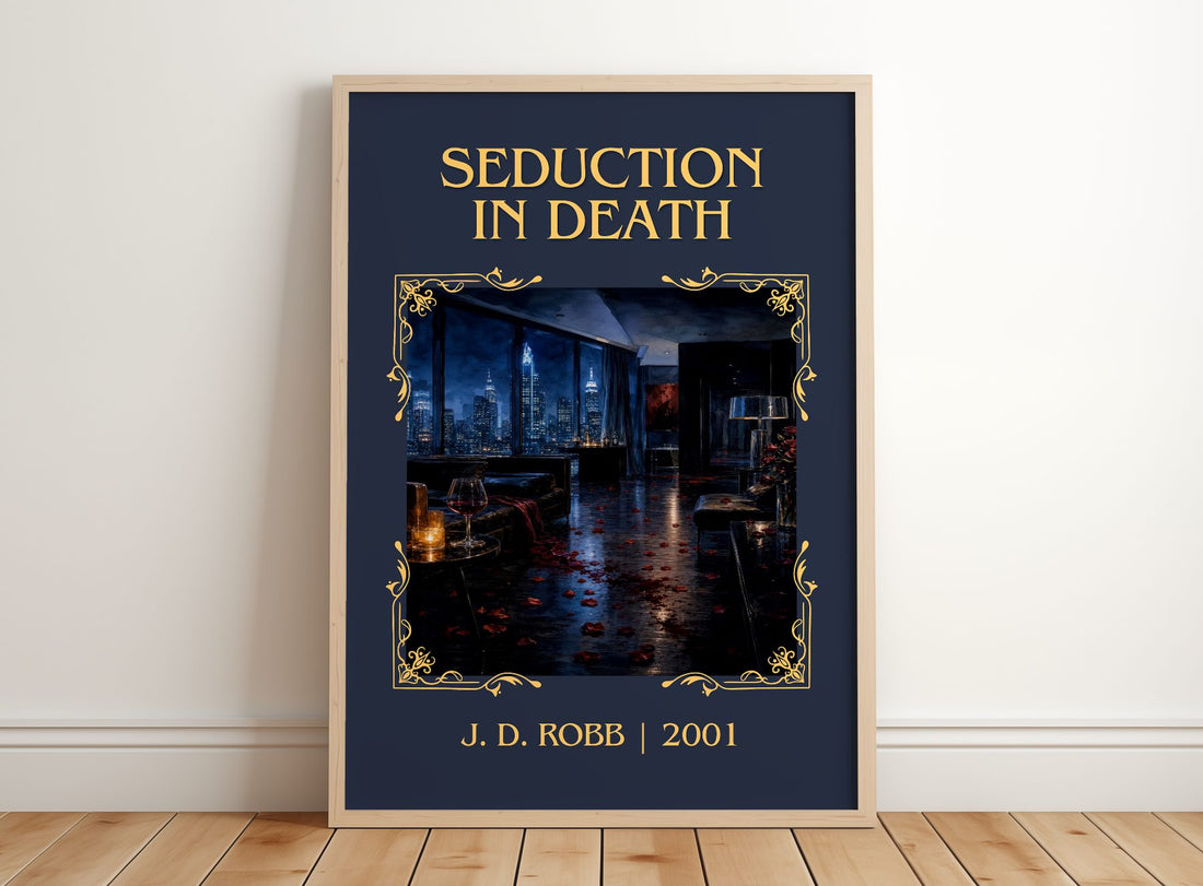 Seduction In Death Classic Book Art Print by J. D. Robb – framed print leaning on a wooden floor