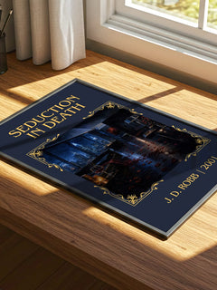 Seduction In Death Classic Book Art Print by J. D. Robb – print on a sunlit desk
