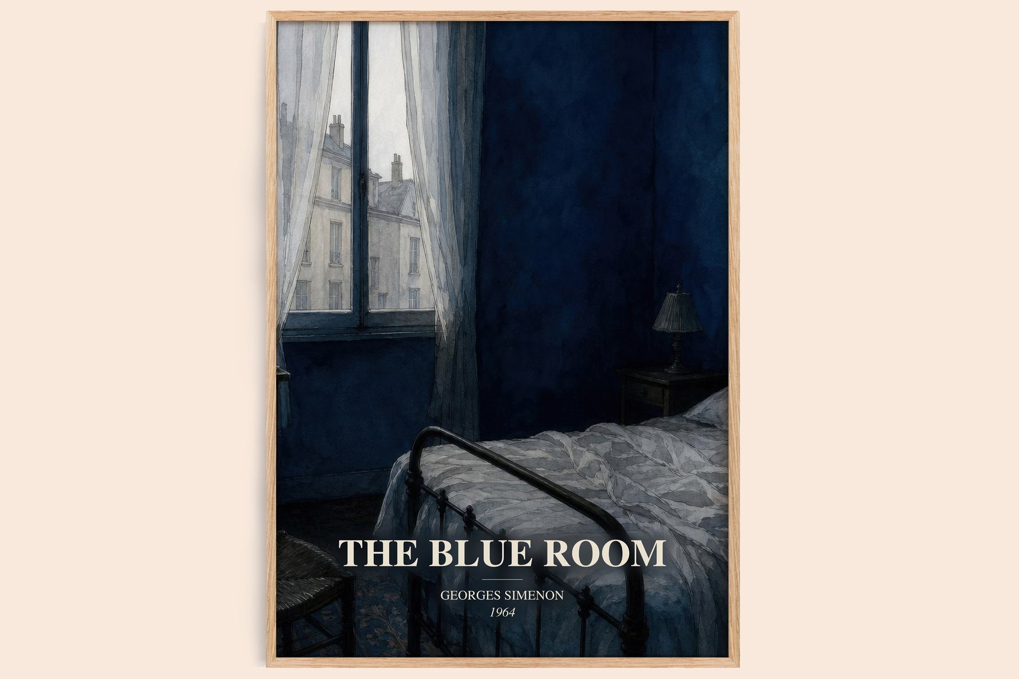 The Blue Room watercolour book poster by Georges Simenon – framed literary art print