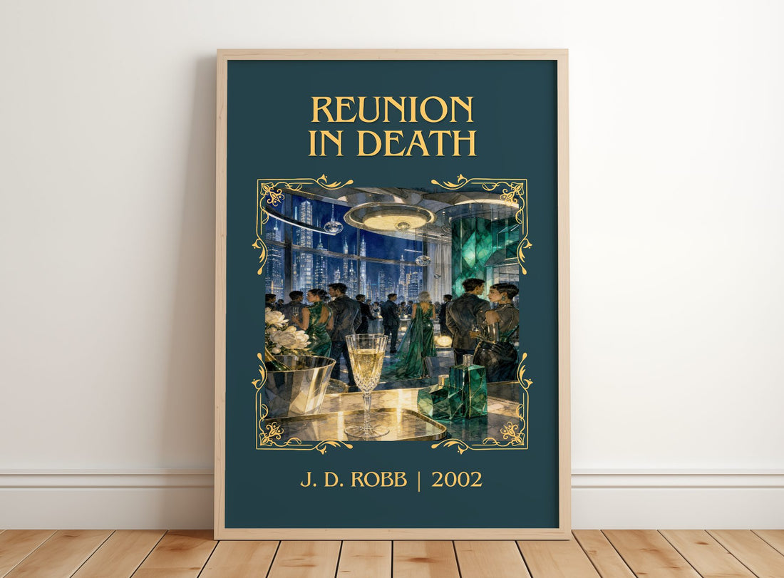 Reunion In Death Classic Book Art Print by J. D. Robb – framed print leaning on a wooden floor