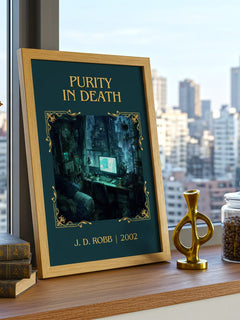 Purity In Death Classic Book Art Print by J. D. Robb – framed print on a city-view windowsill