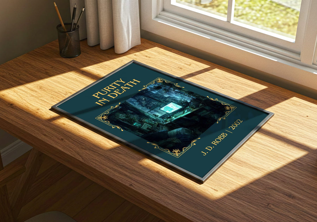Purity In Death Classic Book Art Print by J. D. Robb – print on a sunlit desk