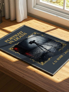 Portrait In Death Classic Book Art Print by J. D. Robb – print on a sunlit desk