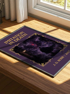 Imitation In Death Classic Book Art Print by J. D. Robb – print on a sunlit desk