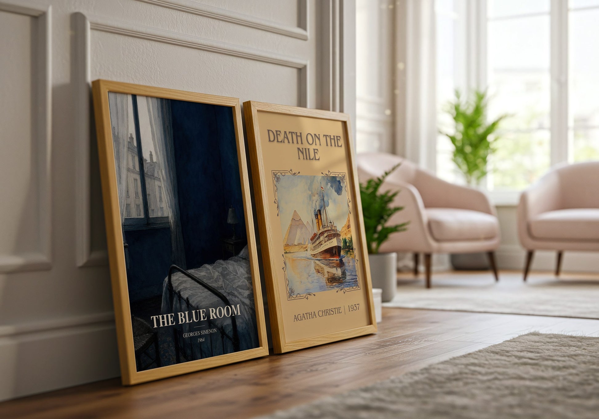 The Blue Room watercolour print framed by window – literary home decor