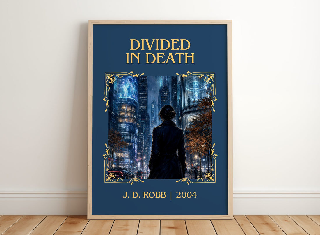 Divided In Death Classic Book Art Print by J. D. Robb – framed print leaning on a wooden floor