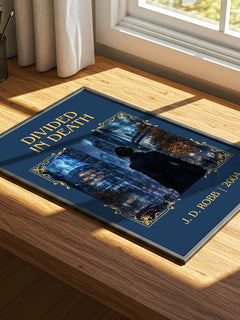 Divided In Death Classic Book Art Print by J. D. Robb – print on a sunlit desk