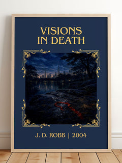 Visions In Death Classic Book Art Print by J. D. Robb – framed print leaning on a wooden floor