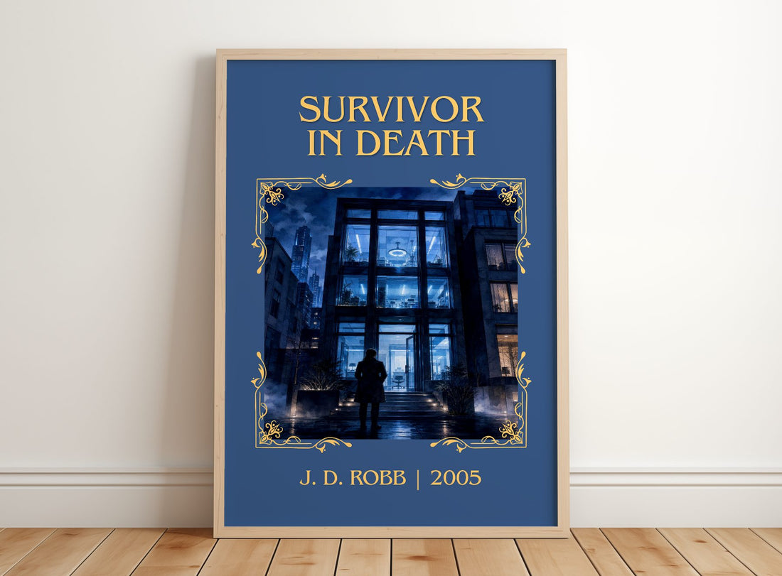 Survivor In Death Classic Book Art Print by J. D. Robb – framed print leaning on a wooden floor