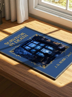 Survivor In Death Classic Book Art Print by J. D. Robb – print on a sunlit desk