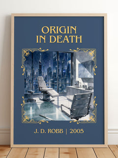Origin In Death Classic Book Art Print by J. D. Robb – framed print leaning on a wooden floor