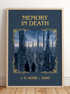 Memory In Death Classic Book Art Print by J. D. Robb – framed print leaning on a wooden floor