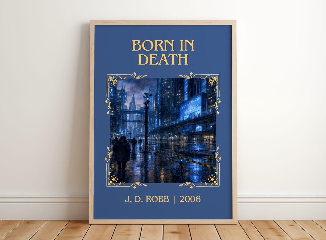 Born In Death Classic Book Art Print by J. D. Robb – framed print leaning on a wooden floor