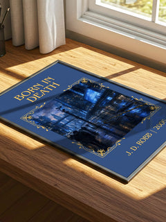 Born In Death Classic Book Art Print by J. D. Robb – print on a sunlit desk