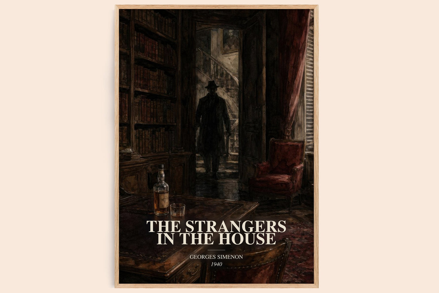 The Strangers In The House watercolour book poster by Georges Simenon – framed literary art print