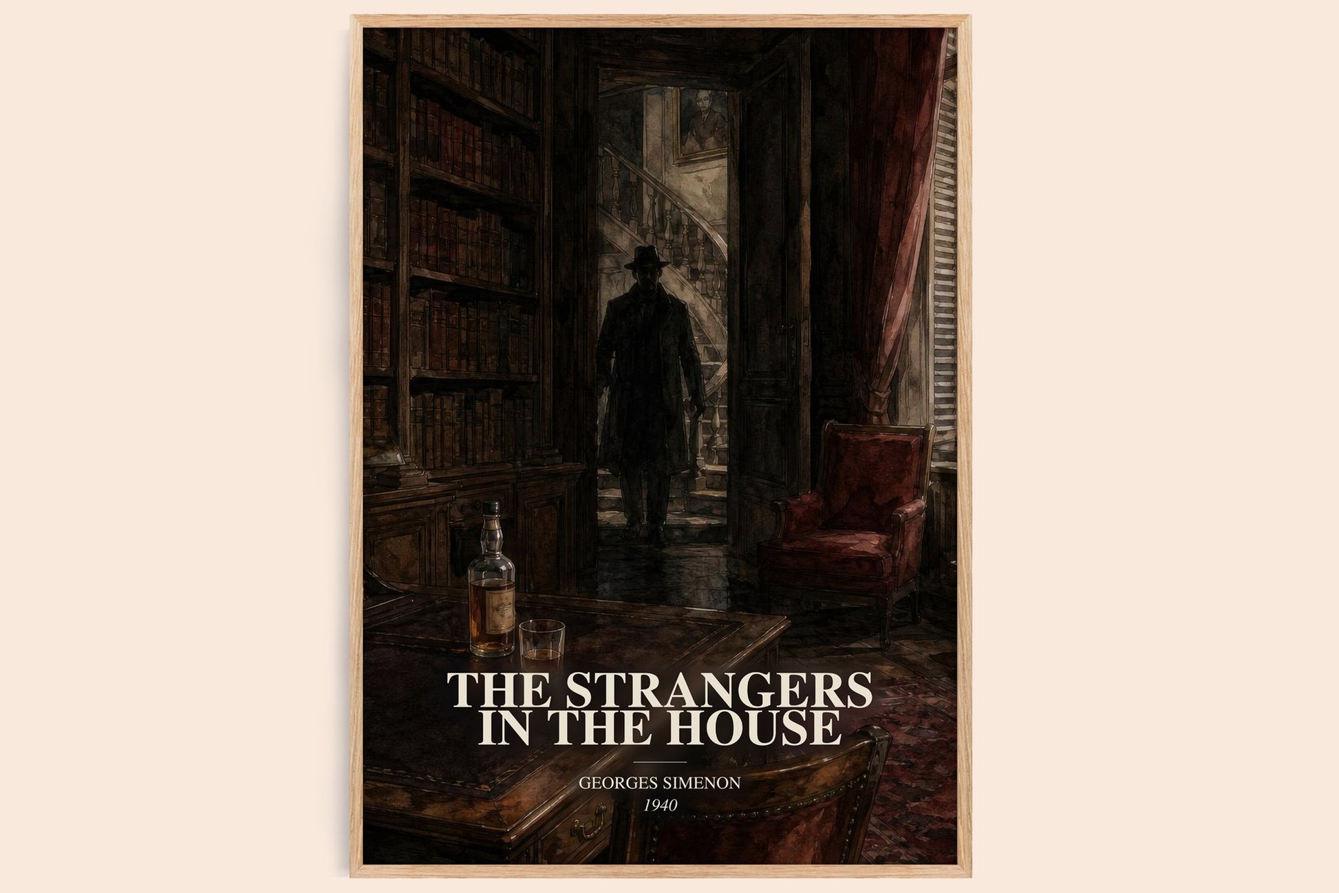 The Strangers In The House watercolour book poster by Georges Simenon – framed literary art print