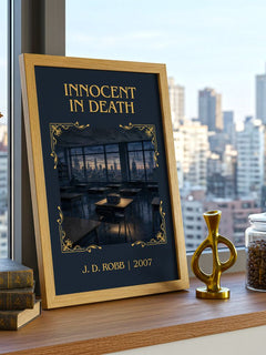 Innocent In Death Classic Book Art Print by J. D. Robb – framed print on a city-view windowsill