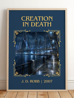 Creation In Death Classic Book Art Print by J. D. Robb – framed print leaning on a wooden floor