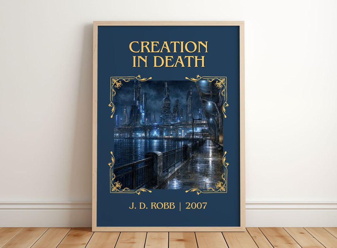 Creation In Death Classic Book Art Print by J. D. Robb – framed print leaning on a wooden floor