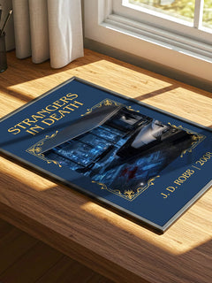 Strangers In Death Classic Book Art Print by J. D. Robb – print on a sunlit desk