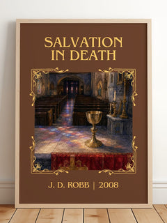 Salvation In Death Classic Book Art Print by J. D. Robb – framed print leaning on a wooden floor
