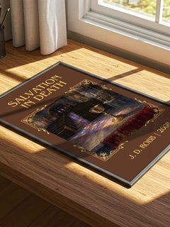 Salvation In Death Classic Book Art Print by J. D. Robb – print on a sunlit desk