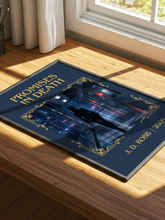 Promises In Death Classic Book Art Print by J. D. Robb – print on a sunlit desk