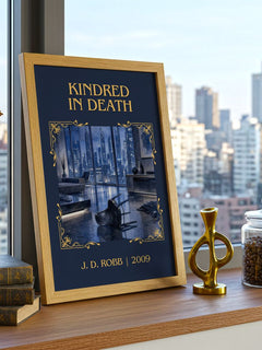 Kindred In Death Classic Book Art Print by J. D. Robb – framed print on a city-view windowsill