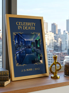Celebrity In Death Classic Book Art Print by J. D. Robb – framed print on a city-view windowsill
