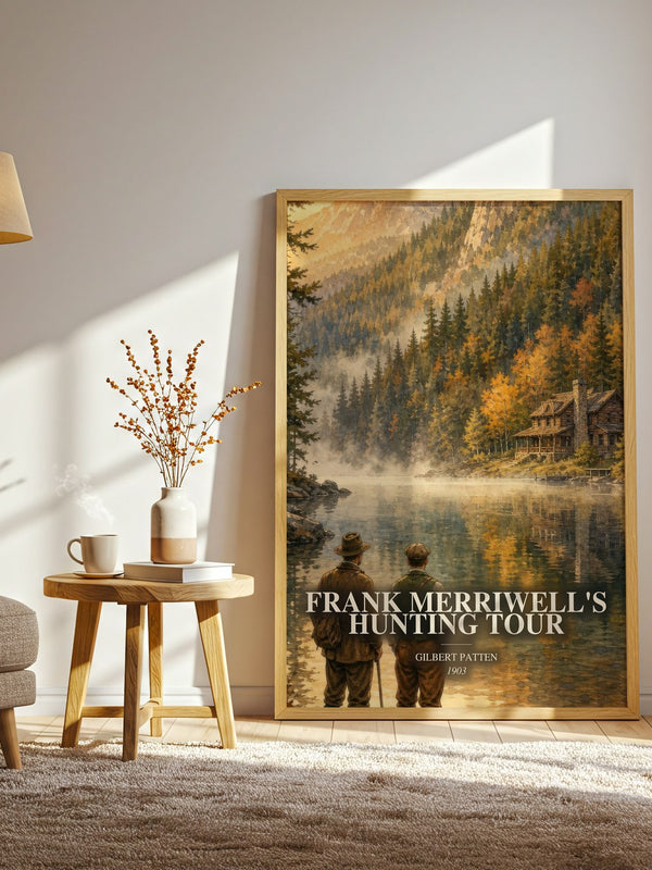 Frank Merriwell'S Hunting Tour watercolour print in frame leaning in hallway – childrens wall art