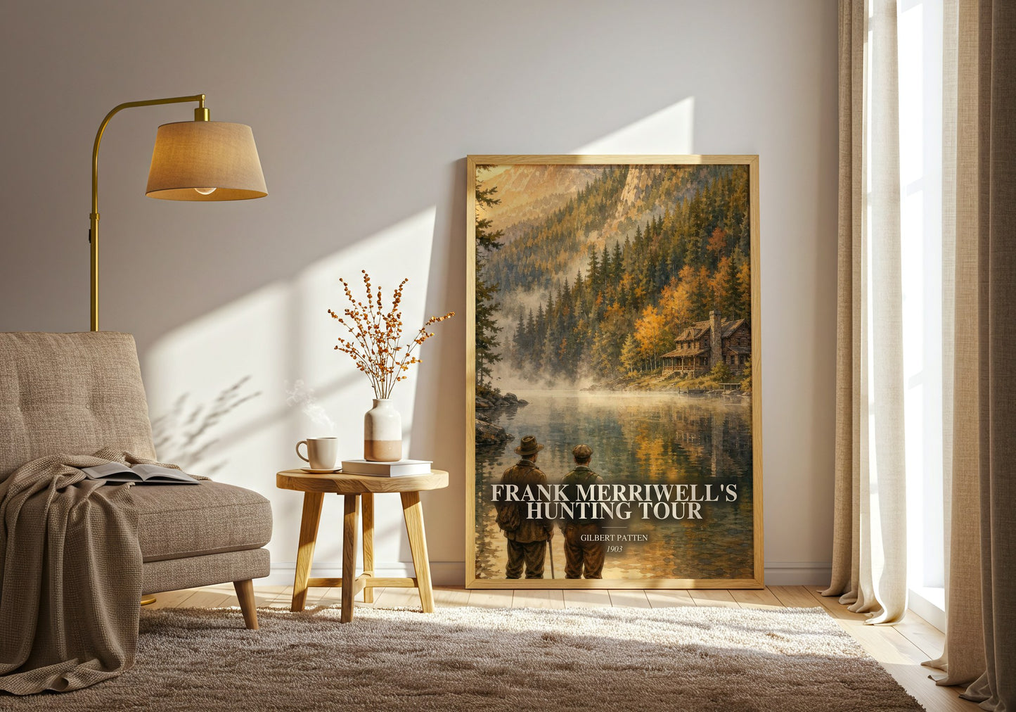 Frank Merriwell'S Hunting Tour watercolour print in frame leaning in hallway – childrens wall art