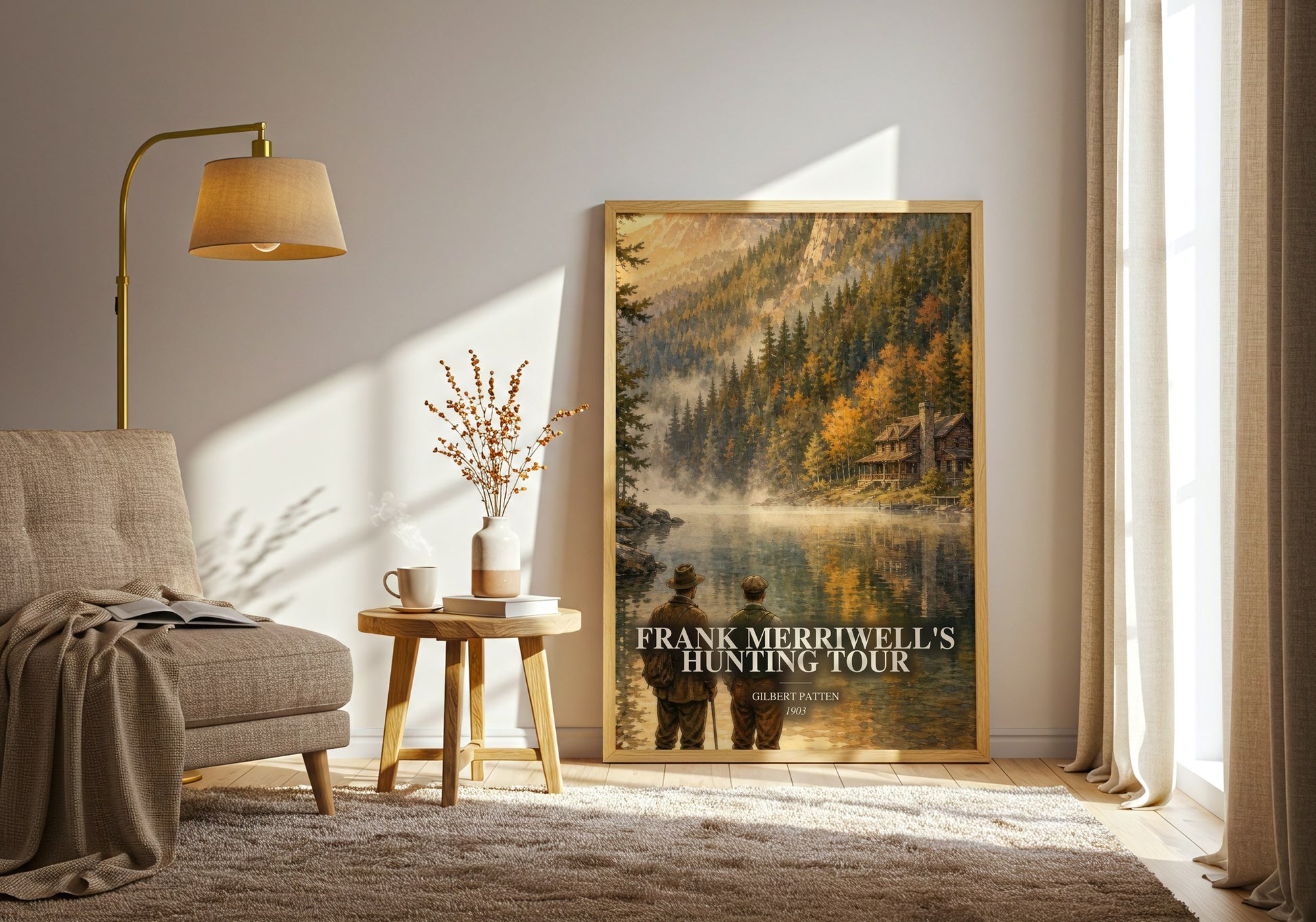 Frank Merriwell'S Hunting Tour watercolour print in frame leaning in hallway – childrens wall art