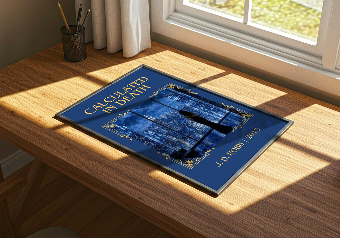 Calculated In Death Classic Book Art Print by J. D. Robb – print on a sunlit desk