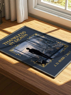 Thankless In Death Classic Book Art Print by J. D. Robb – print on a sunlit desk