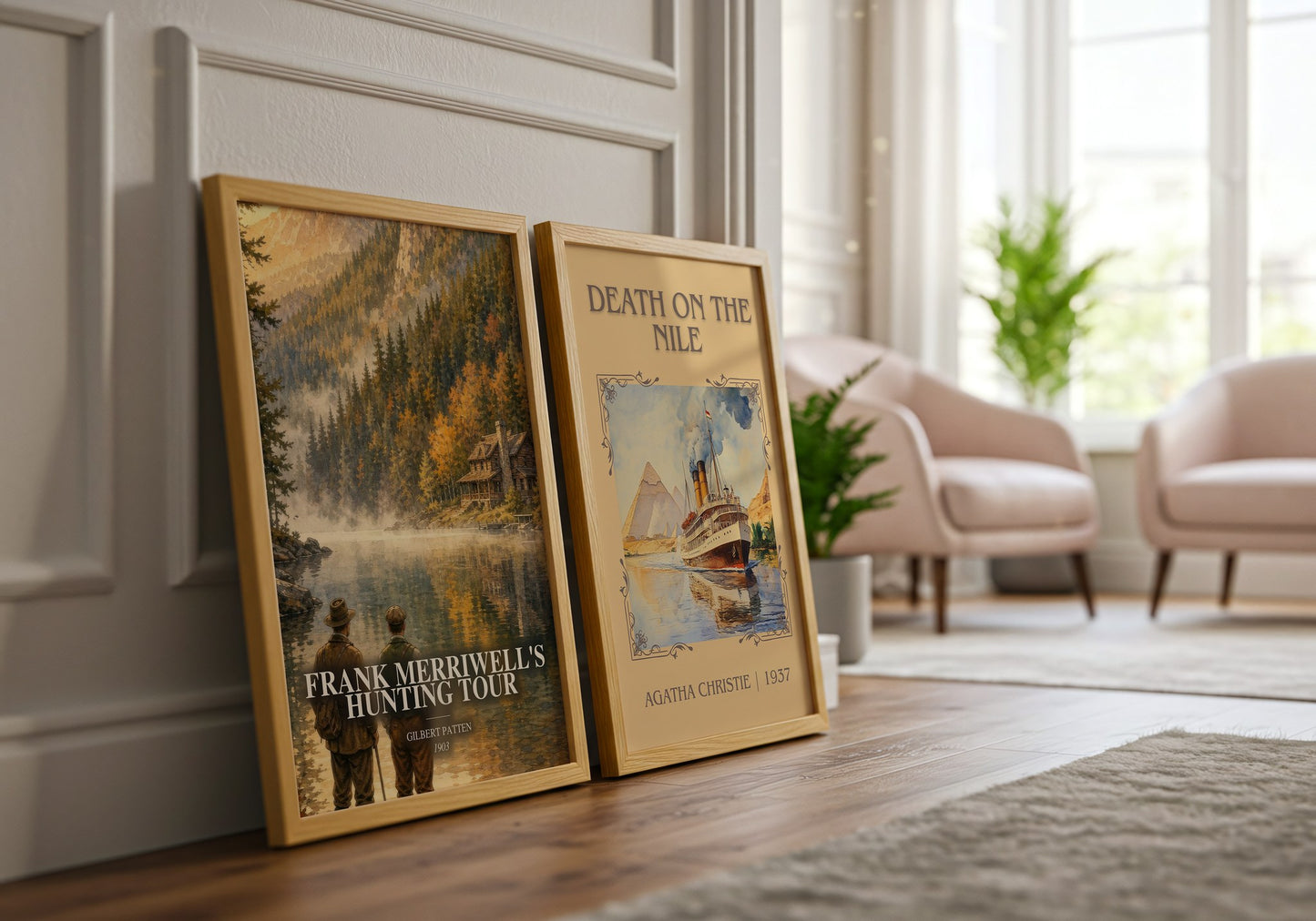 Frank Merriwell'S Hunting Tour watercolour print framed by window – literary home decor