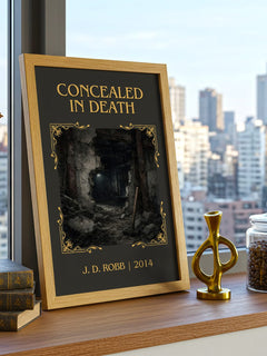 Concealed In Death Classic Book Art Print by J. D. Robb – framed print on a city-view windowsill